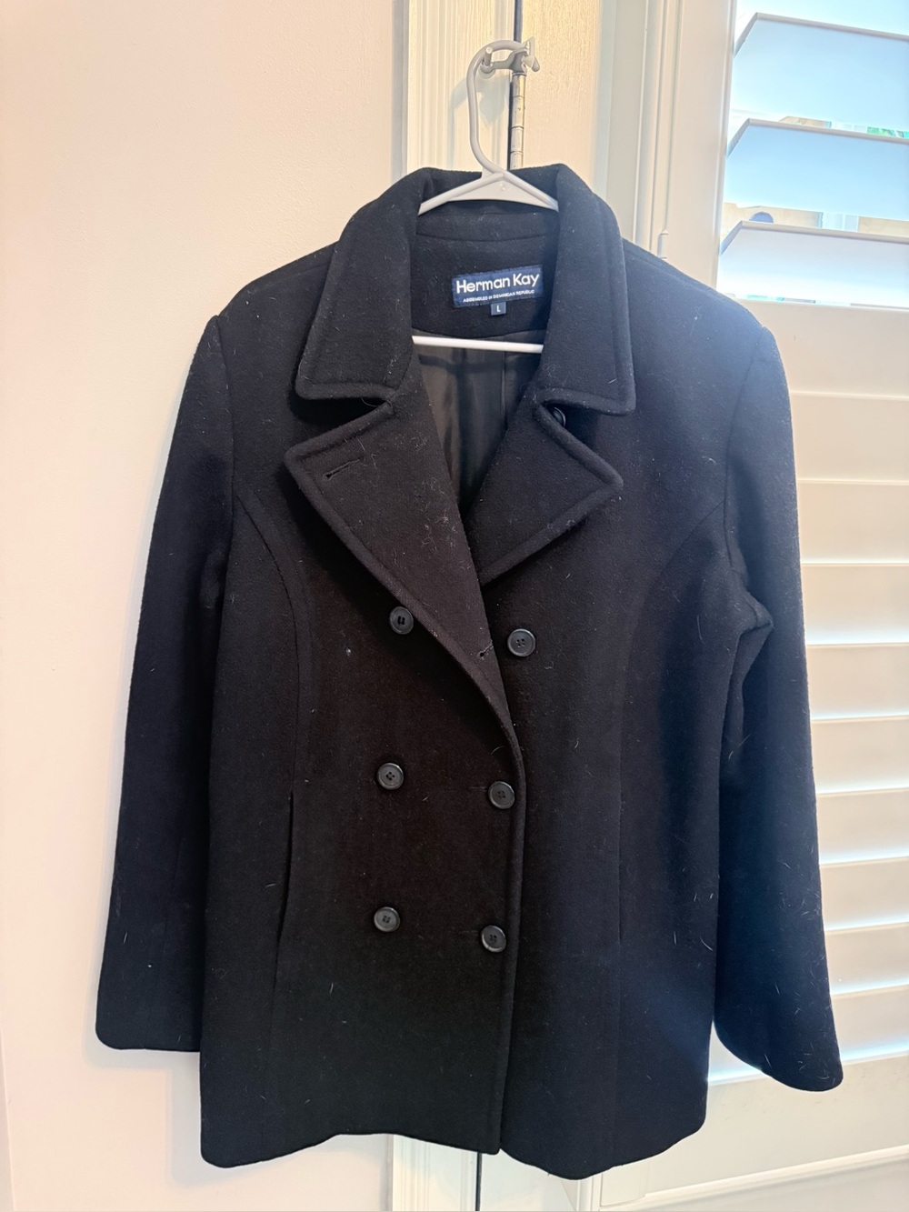 80’s HERMAN KAY Black Wool Pea Coat Large